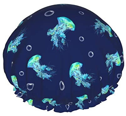 Shower Cap Jellyfish Reusable Bath Shower Caps For Women Long Hair, Double Layer Waterproof Bathing Shower Hat Hair Protector For Kids Girls Women, 1 Pack