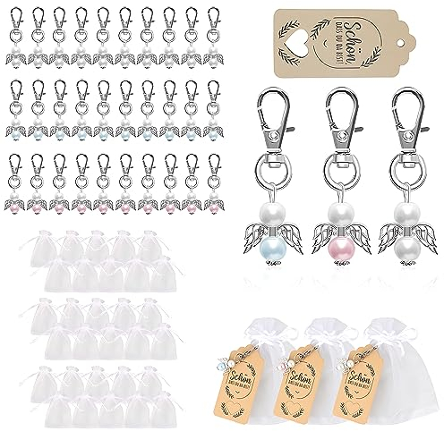 Binggunyo 90 Stück Schutzengel Anhänger, Gastgeschenke für Taufe und Hochzeit, Schutzengel Anhänger+Organza Beutel+Kraftpapier