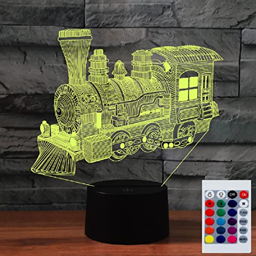 SUPERHONGJIHAO Nachtlicht für Kinder, 3D-Eisenbahn-Motor, LED-Lampe mit Fernbedienung, 16 Farbwechsel Geburtstagsgeschenk für Kinder