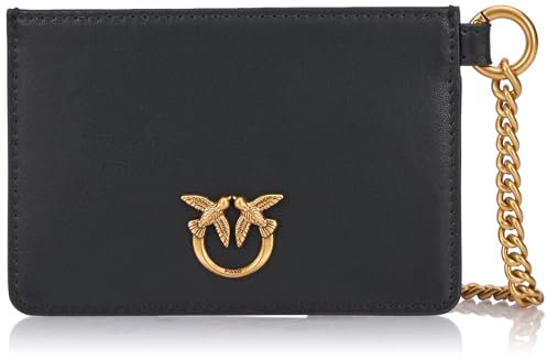 Pinko CARDHOLDER Chain Vitello Seta, Accessori da Viaggio-Portafogli Donna, Z99Q_Nero-Antique Gold, 12