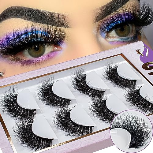 5D Faux Mink Lashes Fluffy - 5 Pairs False Lashes 8-15mm Long Fake Eyelashes Mink Natural Look, D Curly Cat-Eye Lashes Dramatic Lashes Mink that Look Like Extensions Strip Lashes