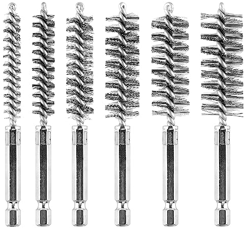 AOKLIT 6Pieces Wire Brush Drill Bore Cleaning Brush Set,with 1/4 Inch Hex Shank Stainless Steel Wire Twisted Brush for Drill Impact Driver