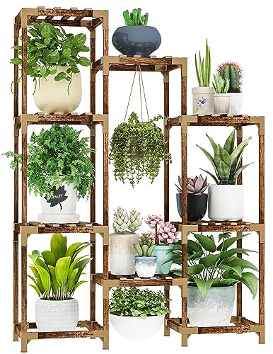 HOMKIRT Indoor Outdoor Plant Stand, 10 Tier Large Plant Rack for Multiple Pots, Flower Stand for Patio, Porch, Living Room, Balcony, Corner, Garden, Office, Boho Style