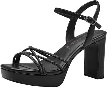 Tamaris Damen Sandalen mit Absatz Vegan Blockabsatz Sommer; BLACK/schwarz; 40