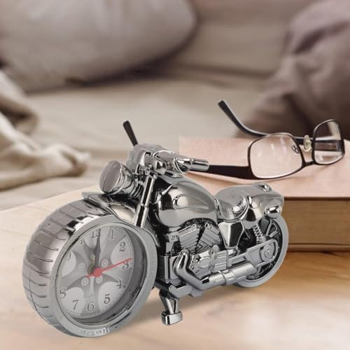 WOOXGEHM Réveil Moto Vintage, Horloge de Bureau Modèle Simulation, Horloge de Bureau Modèle Moto Enfant Adulte, Cadeau de Vacances Enfant Adulte, Décoration Bureau Maison (Ebony Gold)