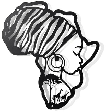 nbeads Afrika Karte Metall Wandkunst Dekor, Matte Stil Frauen Wand Hängende Dekoration Silhouette Wandkunst für Haus Garten Hotel Büro Wand Festival Dekoration Geschenk, 27.4x30cm