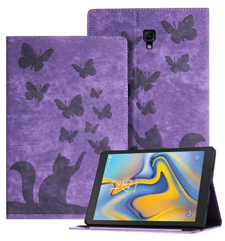 Ausblin Coque Samsung Galaxy Tab A 10.5 2018 en Relief, étui pour Tablette en Cuir PU Rétro sur Le Thème des Papillons et des Chats pour Samsung Galaxy Tab A 10.5 (2018) / T590, Violet