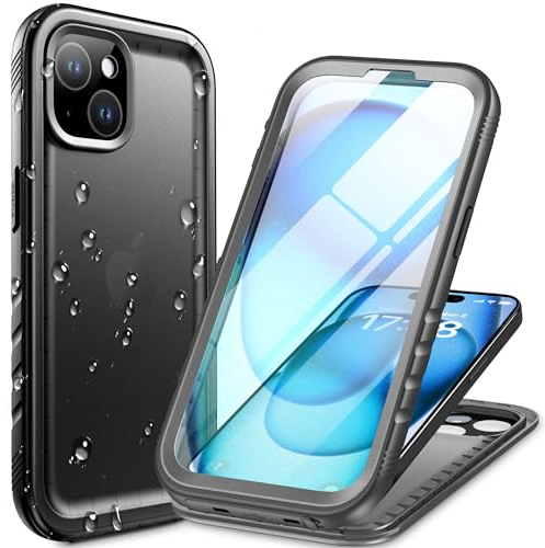 Cozycase Funda para iPhone 15 Impermeable Antigolpes - 360 Grado Completa/Militar/Integral Resistente Carcasa Agua Sumergible Acuatica Estanca Antipolvo Waterproof con Protector Camara