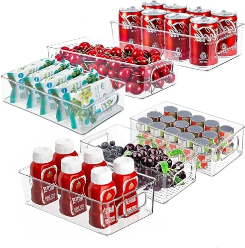 Mkitnvy kühlschrank Organizer 6 Set, Klare Aufbewahrung Sorganisatoren Mit Griff, Stapelbare Kühlschrankspeicherbehälter, ideal für Küchen, Kühlschrank, Schränke, Fridge -BPA Frei (3 Größen)