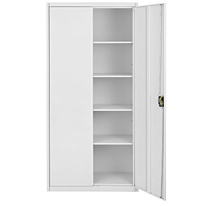 Panana Armoire de Bureau Métallique avec Serrure avec 2 Portes, 4 Étagères Réglables en Hauteur pour Travail, Bureau à Domicile, 80 x 40 x 180 cm (Blanc)