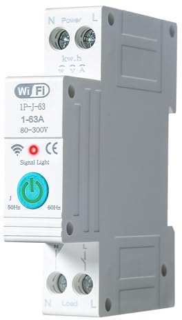 DeWin Tuya WiFi Disjoncteur Intelligent,1P 63A Rail DIN WiFi Compteur d'énergie Intelligent Disjoncteur Mesure de Puissance for télécommande de Maison Intelligente