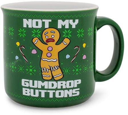 Silver Buffalo Shrek Lebkuchenmann Not My Gumdrop Buttons Keramiktasse Camper | Große Kaffeetasse für Tee, Espresso, Kakao | Fasst 590 ml