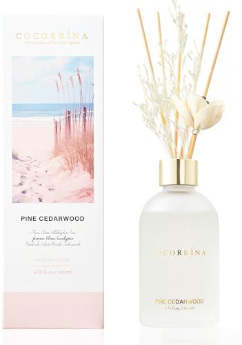 COCORRÍNA Reed Diffuser Pine Cedarwood, 200ml Flower Reed Diffuser Set with 8 Sticks, Home Fragrance for Bedroom Bathroom Home Decor& Office Décor