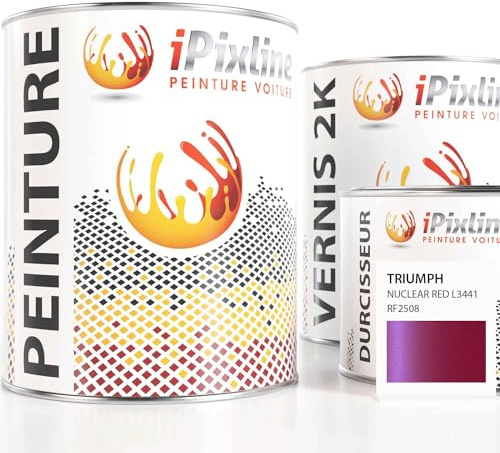 ipixline Kit Retouche Peinture Carénage Moto - Pot Peinture 500 ml, Vernis 2k 330 ml, Durcisseur 170 ml - Compatible avec Triumph - Nuclear Red L3441 RF2508