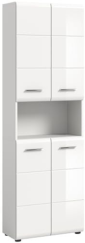 xonox.home Badezimmer Ice Hochschrank breit Badschrank breiter Schrank Front weiß Hochglanz TZ Korpus weiß, ca.60x185x30cm