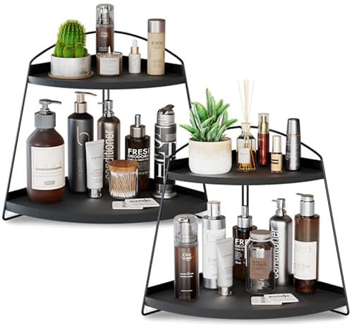 Puricon 2 Etagen Eck Organizer küchenregal Arbeitsplatte Organizer, Aufbewahrungsregal Etagere Badezimmer Kosmetik Organizer Halter Gewürzregal Eckregal für Badezimmer, Küche -2Schwarz