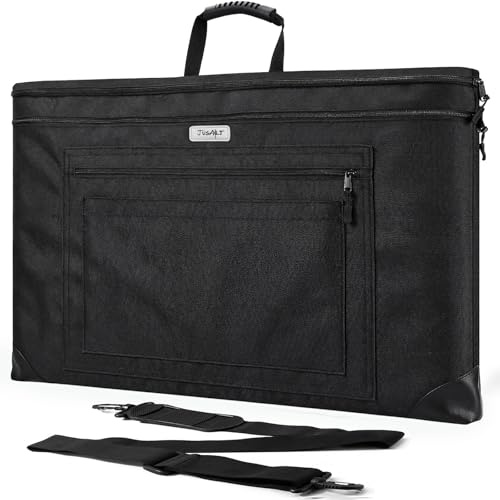 JusArt Kunst-Portfolio-Tasche, 61 x 91 cm, faltbar, leicht, Portfolio-Ordner mit verstellbarem Schultergurt, Lederecken, wasserdichte Kunsttasche für Künstler und Erwachsene, für Kunstwerke, Poster