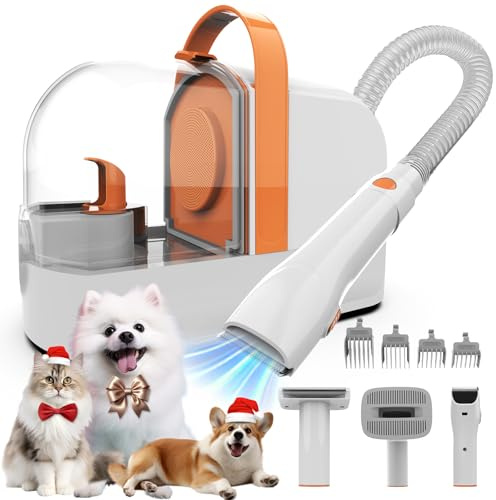 Hundepflege Vakuum Tierhaare Hundeschermaschine mit Staubsauger 12000 Pa | PG10 Hundebürste Tierhaarentferner für Hunde Katzen, Leise Schermaschine Hund mit Pflegewerkzeugen