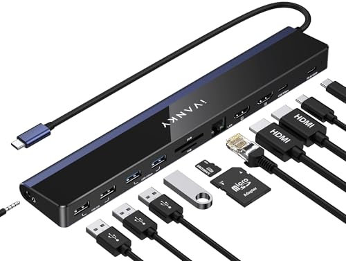 iVANKY Docking Station Dual Monitor 4K@60Hz, 12-in-1 Laptop USB C Docking Station, 2*HDMI 3.0, 6*USB, 100W PD, SD/TF, Ethernet, Dockingstation for Dell, HP, Lenovo, ASUS, Surface, etc.