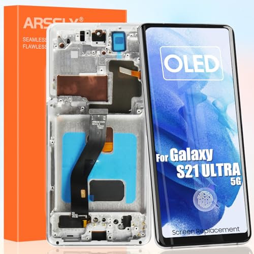 OLED Écran pour Samsung Galaxy S21 Ultra 5G LCD Display pour Samsung S21 Ultra 5G SM-G998B SM-G998B/DS SM-G998U SM-G998W Digitizer Touch Screen Assembly avec outils (argent avec cadre)