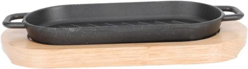 1 Set Steakplatte, Ofenbratpfanne, Gusseisenpfanne, vorgewürzte Pfanne, antihaftbeschichtetes Backgeschirr, Gusseisen-Grizzler, Meeresfrüchte-BBQ-Grillpfanne, antihaftbeschichtete Platte, Holz-Teppan