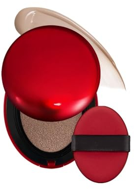 Red Cushion Foundation, Cushion Foundation Make-up für Glashaut, Lang Anhaltende, Leichte, Aufbaubare Deckkraft, Halbmattes, Natürliches Finish (27N)