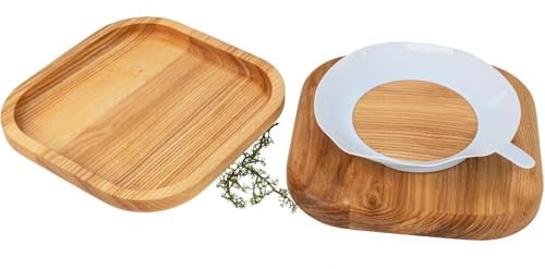 Kinderteller/Babyteller tief - Eschen Holz geölt mit Saugnapf Fräsung Hellblau