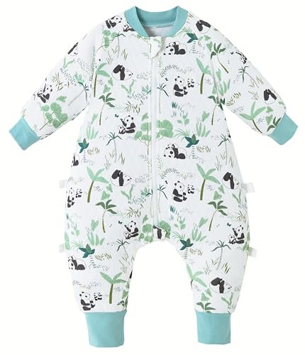 Chilsuessy Baby Schlafsack mit Füßen 1.5 Tog Kinder Ganzjahres Schlafsack Baumwolle Langarm Baby Schlafsack mit Beinen für Jungen und Mädchen, Bambuswald Panda, 110cm/Baby Höhe 115-130cm