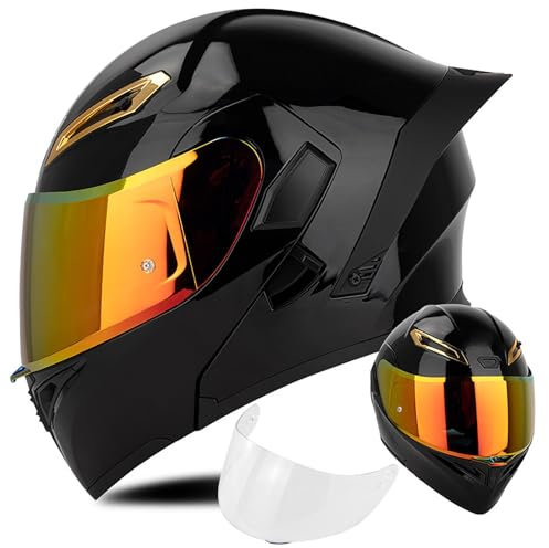 Motorradhelm KlapphelmMotorrad Mann Frau Modularer Vollgesichtshelm mit Doppelvisier, Moped-Roller-Helm für Erwachsene mit Neunteiliger Schnellverschlussschnalle, DOT/ECE-geprüft