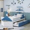 Kinderbett 90x200 cm in Schiff-Design mit 2 großen Schubladen & Stauraum, blaues Holz-Einzelbett, robust und funktional, ideal für Kinderzimmer, stabil bis 120 kg