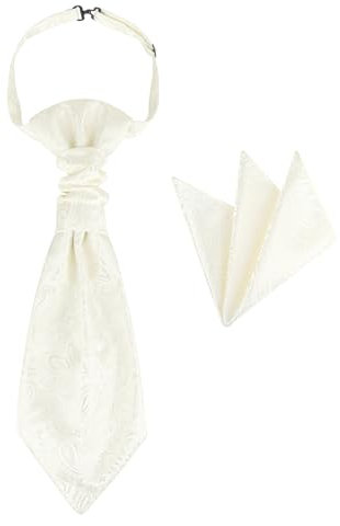 WANYING Herren Vorgebunden Plastron Krawatte & Einstecktuch 2 in 1 Set Verstellbar mit Hakenverschluß Hochzeitskrawatte auf Hochzeiten - Paisley Pattern Weiß