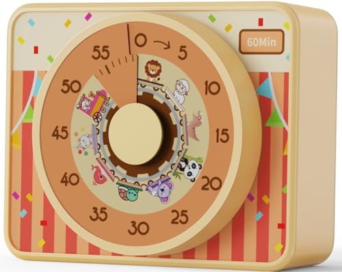 VOCOO Timer Visuel pour Enfants-Joli Motif Arc-en-Ciel Compte à Rebours de 60 Minutes pour Classe Bureau Cuisine et Cuisson Aimant Puissant Outil de Gestion du Temps Silencieux 2*AAA Incluses(Orange)