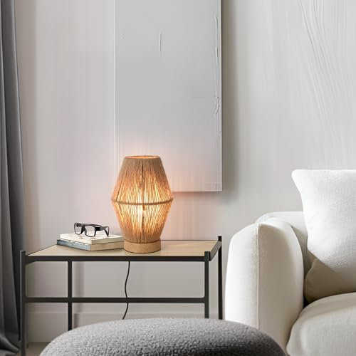 lux.pro Tischleuchte Arundel Tischlampe Nachttischlampe mit Kabel Schreibtischlampe E27 Fassung Leselampe Lampenschirm aus Seilgeflecht Bürolampe max. 60W Leselicht Holzoptik/Natur