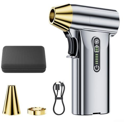HpLive Turbo Jet Fan, 130.000 U/min Turbofan mit bürstenlosen Motor, USB wiederaufladbare Violent Turbo Fan für Auto Schnee entfernen Tastatur Staub entfernen(Silber)