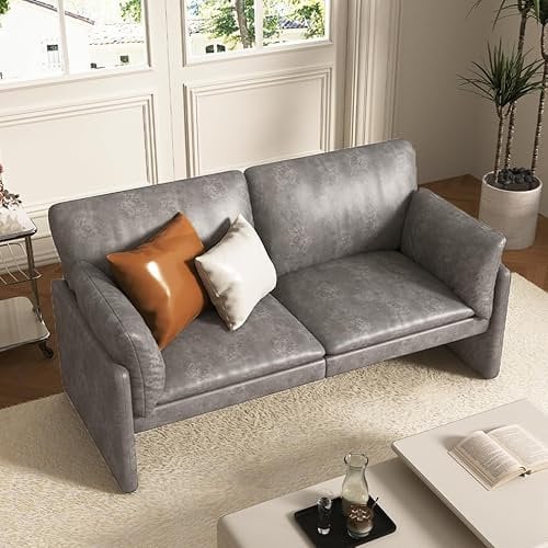 UNIONLINE 3 Seater Sofa, 172 cm, Ledersofa, Couch, groß, modernes Liebessitz-Sofa, 2-3-Sitzer für Wohnzimmer, Schlafzimmer, Wohnung, Home Office, Grau