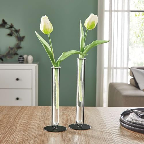 Vase Modern Living, 2er Set, Metall, Mattschwarz Maße: Höhe 21 cm, 24 cm, Glasvase Höhe 20 cm, 22 cm, schlicht, vielseitig einsetzbar