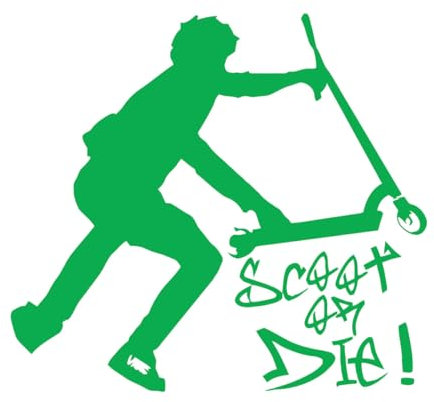 Wandaufkleber mit Stunt-Scooter-Trick, für Kinderzimmer, Cartoon-Motiv „Scoote or Die“, inspirierendes Zitat, Wandtattoo, Spielzimmer, Jungenzimmer, klein – 37 x 40 cm