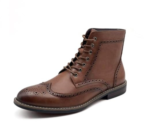 Finishing & Sewing Botas de punta de ala para hombres, estilo brogue clásico, zapatos de vestir Oxford con cordones
