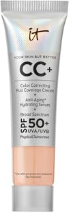 IT Cosmetics CC+ Cream Travel (Light Cool) - Natural Full Coverage Foundation With SPF 50+, Color Corrector & Anti-Aging Hydrating Serum, Hyaluronic Acid + Peptides, Up To 24H Wear - 0.4 fl oz