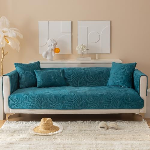 Nestiva Samt waschbare Sofabezüge,rutschfest Gesteppt Ecksofa-Bezüge Weich Verschleißfest Sessel Sofaüberzug für Hunde,Kinder und Haustiere Modern Möbelschutz (Grün,90cmx180cm)