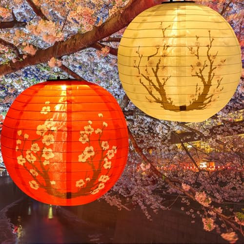 Starnearby 30cm Solar Lampions Außen Wetterfest Solarlampen für Außen Hängend Lampions Solar Outdoor Wasserdicht Nylon Japanische Laterne für Gärten Höfen Balkon Terrasse Fest Deko (Rot+Weiß)