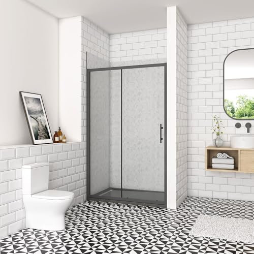 Acezanble 1000mm(Width) x1850mm(Height) Black Sliding Shower Door