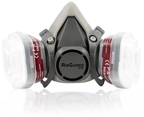CELIMS AirGuard Elite - Masque de Protection Respiratoire | Masque de Protection Produit Chimique | Anti-Poussière Professionnel | Kit Complet avec Lunette Anti-Buée et 10 Filtres Anti-Poussière