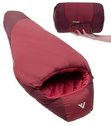 qeedo Fluffy 6 Daunen Schlafsack 3 Jahreszeiten (Komfort-Temperatur 6°C) - kleines Packmaß (36x27x27 cm) - 1.200 g - (L: bis 195 cm Körpergröße) - Camping, Outdoor, Trekking - RDS-Zertifiziert