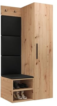 Mirjan24 Garderoben-Set Mapreni III, Schuhschrank + Kleiderhakenbrett + Kleiderschrank Gepolstertes Paneel/Wandpaneel Kleiderhaken Flurgarderobe Wandgarderobe (Artisan Eiche, Soft 011)