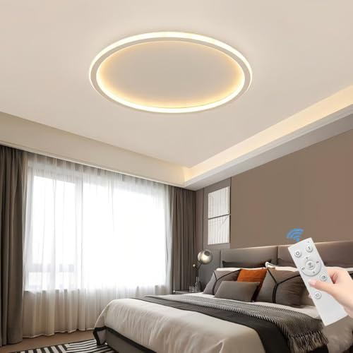 DESHOME LED-Deckenleuchte Flach Dimmbar 128W Rund, Minimalistisch Modern Weiße-80 cm, Ultradünne Kreisförmige Ambientebeleuchtung, Deckenleuchte für Schlafzimmer, Wohnzimmer, Badezimmer, Küche