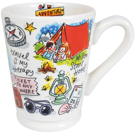 Blond Amsterdam XL-Becher Liebe zum Reisen, 500ml | Keramik, Reiseillustrationen, Für Kaffee & Tee, Mikrowellengeeignet, Handwäsche empfohlen