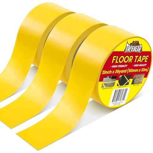 TAPEBEAR Bodenmarkierungsband Gelb Vinyl Klebeband 50 mm x 33 m 3 Rollen | Rutschfest Wasserdicht Abriebfest Sicherheits Warnstreifen für Studio Lager Verkehrsschilder Farbkodierung