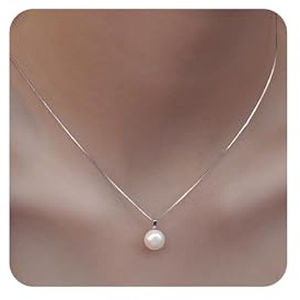 SEFORICO Colliers en Argent pour Femme Pendentif Perle (Choker) - Bijou Délicat, Petite Collier - Cadeau Anniversaire pour Fille/Soeur/Petite Amie, 42+5cm(8mm)