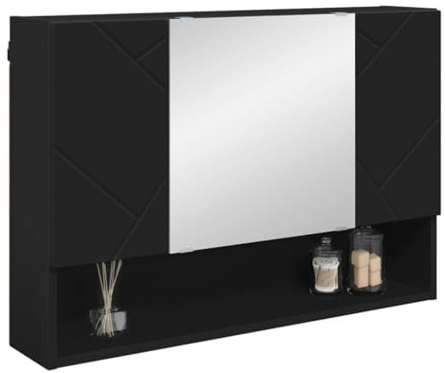 vidaXL Spiegelschrank mit Tür Schwarz 80 x 17 x 55 cm Holzwerkstoff